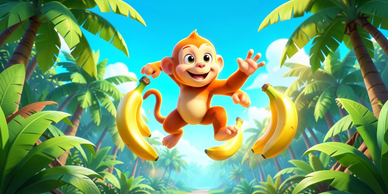 En lekfull apa hoppar bland bananer i Bananaz